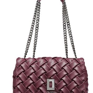 Karl Lagerfeld Burgundy Woven Chain Shoulder Bag
